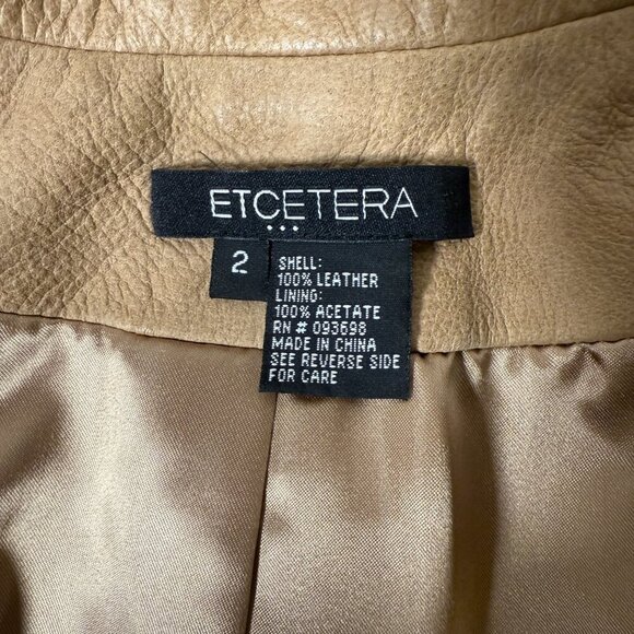 ETCETERA Leather Jacket- Sz 2 Tan with Snakeskin Look Trim, Deco Stitching,... - Picture 2 of 12